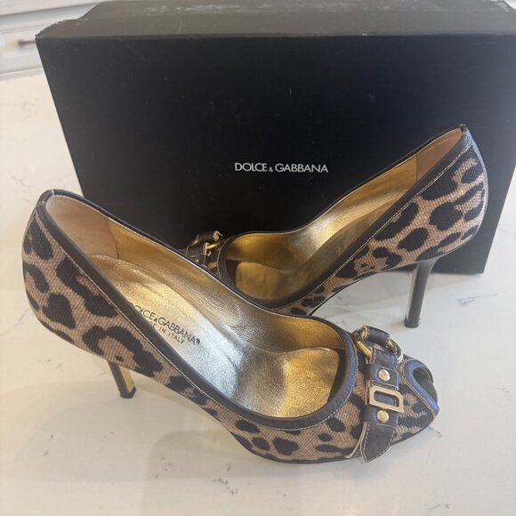 DOLCE & GABBANA  Authentic Leopard Print Buckle Open Toe Pump Heels - Picture 10 of 10